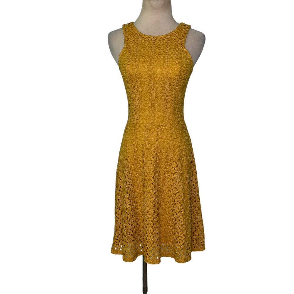 Xhilaration yellow crochet fit and flare dress size XS